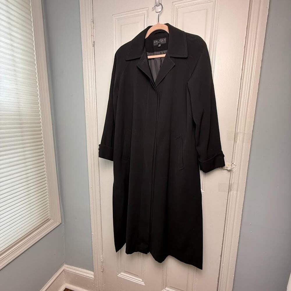 Black Overcoat Womens 6P Petite Black Fully Lined Pockets Long Sleeve Collared